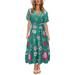 Summer Casual Floral Print Midi Dress for Women Short Sleeve Wrap Dress Bohemian Beach Sundress