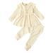 Wayren USA Toddler Baby Girls Ribbed Ruffle Skirt-like Top Elastic Pants 2pcs Outfis Set Beige 2-3 Years
