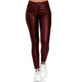 Women Plain Stretch Faux PU Leather Pants Jegging High Waist Skinny Legging Trouser