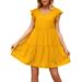 Sexy Dance Casual Ruffled Loose Swing Dress For Women Beach V Neck Solid Pleated Babydoll Tunic T-Shirts Dress