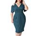 Avamo Women Plus Size Sexy Stretch Dress Off Shoulder Wrap Sweetheart Party Midi Dresses Comfort Soft Short Sleeve Pleted Belt Dress