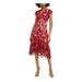 FOXIEDOX Womens Burgundy Lace Embellished Cap Sleeve V Neck Below The Knee Fit + Flare Cocktail Dress Size L