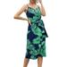 Avamo Women V Neck Sleeveless Dresses Floral Spaghetti Strap Summer Casual Swing Dress Cover Up Printed Beach Dress Green XL(US 14-16)