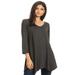 MOA COLLECTION Women's Women's Solid Casual Basic V-Neck 3/4 Sleeve Swing Tunic Dress Tops