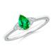 May Birthstone Ring - Pear Emerald Solitaire Ring with Trio Diamond Accents in 14K White Gold (6x4mm Emerald) - SR1122ED-WG-AAA-6x4-4