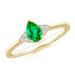 May Birthstone Ring - Pear Emerald Solitaire Ring with Trio Diamond Accents in 14K Yellow Gold (6x4mm Emerald) - SR1122ED-YG-AAA-6x4-3.5