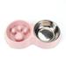 Shulemin Dog Bowl Slow Feeder Double Stainless Steel Pet Bowls Pink