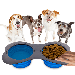 Kewoow Double Silicone Bowl collapsable Dog & Cat set of Bowls with Skid Resistant base Foldable Non-Spill Travel pet for water and food puppies Large - blue 33.81 fl oz/ 4 us cups
