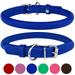 BRONZEDOG Rolled Leather Dog Collar Round Rope Pet Collars for Large Dogs Blue