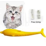 JANDEL Interesting Cat Fish Shape Toothbrush With Catnip Pet Eco-Friendly Silicone Molar Stick Teeth Cleaning Toy For Cats Soft and Comfortable
