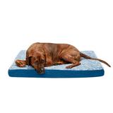 FurHaven Pet Products Two-Tone Faux Fur & Suede Deluxe Memory Foam Pet Bed for Dogs & Cats - Marine Blue Large