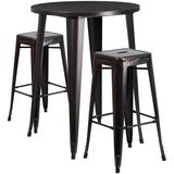 30'' Round Metal Indoor-Outdoor Bar Table Set with 2 Square Seat Backless Stools - 30"W x 30"D x 41"H