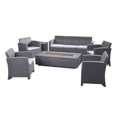 Leavitt Outdoor 7-seater Chat Set with Fire Pit by Christopher Knight Home