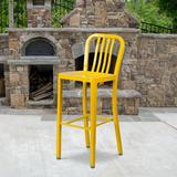 Flash Furniture Commercial Grade 2 Pack 30 High Yellow Metal Indoor-Outdoor Barstool with Vertical Slat Back