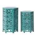 Elliot Outdoor 12 and 14 Inch Sunburst Iron Side Table Crackle Teal