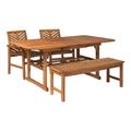 4-Piece Wood Extendable Outdoor Patio Dining Set - Brown