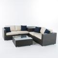 GDF Studio Sanremo Outdoor 6-Piece Wicker Sectional Sofa Multibrown/ Beige