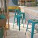 Emma + Oliver Commercial 30 H Backless Distressed Blue-Teal Metal Indoor-Outdoor Barstool