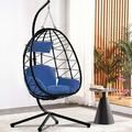 SEGMART Outdoor Hanging Egg Chair with Stand Wicker Hanging Swing Chair with Steel Frame and UV Resistant Cushion Hammock Basket Egg Chair 300lbs Capacity for Indoor Outdoor Yard Balcony Patio