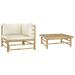 vidaXL 2 Piece Garden Lounge Set with Cream White Cushions Bamboo 3144