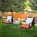 Patio 3-Piece Meeting Bistro set Black Wicker Furniture-Two Chairs with Glass Coffee Table Red