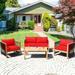 Costway 4 PCS Acacia Wood Patio Conversation Set w/Cushions for Garden Red