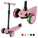 PRINIC 3 wheel kick scooter for kids and toddler 3-5 year old age boys & girls adjustable height lean to steer light up flashing wheels wide deck Pink