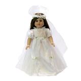 White Wedding Bride Dress with Roses and Flower Crown Veil For 18 Inch Dolls