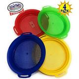 Matty s Toy Stop Sand Sifter Sieves for Sand & Beach (Red Blue Yellow & Green) Complete Gift Set Bundle - 4 Pack (8.75 x 9.75 )