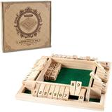 AMEROUS 1-4 Players Shut The Box Dice Game Classic 4 Sided Wooden Board Game with 10 Dice and Instructions for Kids Adults Tabletop Version