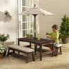KidKraft Outdoor Wooden Table & Bench with Cushions and Umbrella Espresso For Ages 3+