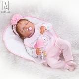 Gustave 22 Realistic Reborn Baby Doll Full Body Vinyl Silicone Sleeping Girl with Feeding Bottle for Baby Xmas Gift 4PCS