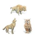 Puzzled Bundle of Owl Wolf and Buffalo Wooden 3D Puzzle Construction Kits Fun Unique & Educational DIY Wild Animals Toys Assemble Model Unfinished Wood Craft Hobby Puzzles to Build & Paint - 3 Pack