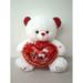 Cute White Stuffed Teddy Bear with Voice I love you Kissing Sound Holding I Love You Heart Pillow 14 Inches Soft