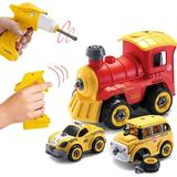 Take Apart Toys with Electric Drill | Converts to Remote Control Car | 3 in one School Bus Taxi Train Take Apart Toy for Boys | Gift Toys for Boys 3 4 5 6 7 Year Olds | Kids Stem Building Toy