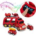 LELINTA Helicopter Toy Cars For Girls Vehicles Toy Cars For Girls 5 in 1 Friction Powered Car Carrier-Transport Cargo Truck Helicopter Airplane Toys with Sounds & Lights Construction Fire Truck Set