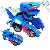 Transforming Dinosaur LED Car Toys Transform Dinosaur LED Car Toy with Light Music Dino Race Cars Automatic Transformer for 2-8 Year Old Kids Boys Girls Toddlers Halloween Birthday Holiday Xmas Gift