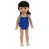 Two Piece Blue Polka Dot Swimsuit For 14 Inch Dolls