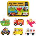 VONTER 6 in 1 Wooden Puzzles Vehicles exciting Automobiles Wooden Jigsaw Puzzles Games iron Box My First Puzzle Set for Toddlers Kids Educational Toy for Ages 3+ Portable Jigsaw