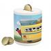 Cartoon Piggy Bank Yellow Bus Full of Passengers and Luggage Driving in Meadows Warm Spring Day Ceramic Coin Bank Money Box for Cash Saving 3.6 X 3.2 Multicolor by Ambesonne