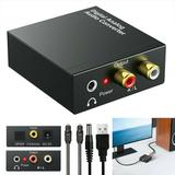 Digital-to-Analog Audio Converter 96KHz DAC Digital Coaxial and Optical (Toslink/SPDIF) to Analog 3.5mm AUX and RCA (L/R) Stereo Audio Adapter DAC Converter with Fiber and Power Cable
