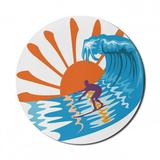 Summer Mouse Pad for Computers Beach Theme Hot Vibes Surfing Sport Sea Ocean Waves Sun Image Poster Round Non-Slip Thick Rubber Modern Gaming Mousepad 8 Round Sky Blue Orange by Ambesonne