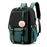2021 New Anti-theft Bag Travel Waterproof Backpack Women Large Capacity Business USB Charge Laptop Backpack Leisure Laptop Bag(Black&Green)