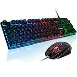 FLAGPOWER Gaming Keyboard and Mouse Combo 3 Colors Changeable Backlit Mechanical Feeling Keyboard with 4 Colors Breathing LED Backlight Mouse for PC Laptop Computer Game and Work