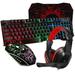 Gaming Keyboard and Mouse Combo with Headset RGB Rainbow Backlit 104 Keys USB Wired Keyboard Mechanical Feeling Gaming Headset with Microphone Large Mouse Pad for Computer Gamer Office