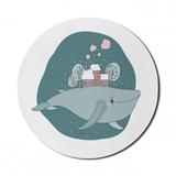 Whale Mouse Pad for Computers Majestic Whale in the Sky Carrying Houses with Smoking Chimneys and Trees on His Back Round Non-Slip Thick Rubber Modern Mousepad 8 Round Multicolor by Ambesonne
