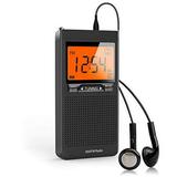 AM FM Portable Radio Personal Radio with Excellent Reception Battery Operated by 2 AAA Batteries with Stero Earphone Large LCD Screen Digtail Alarm Clock Radio