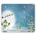 Christmas Mouse Pad Jolly Snowman Under Full Moon Waving to Santa Claus with Reindeer Sleigh Kids Rectangle Non-Slip Rubber Mousepad White Blue by Ambesonne