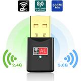 USB WiFi Adapter for Laptop PC AC 600Mbps Wireless Network Card Wi-Fi Dongle Dual Band 2.4G 5G 802.11AC Support Windows 10/7/ 8.1/ XP/Vista/Mac OS 10.6-10.14