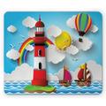 Lighthouse Mouse Pad Kids Coast with Sailboats Sun Rainbow Hot Air Balloon Clouds Playroom Cartoon Rectangle Non-Slip Rubber Mousepad Multicolor by Ambesonne